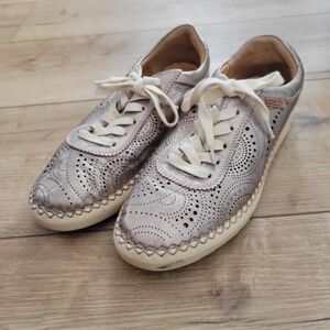 Perforated Leather Sneakers with Cream Laces